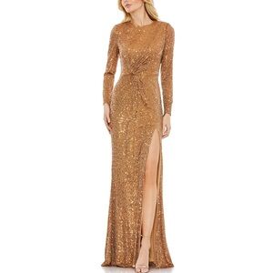 Mac Duggal Gold Long Sleeve Dress